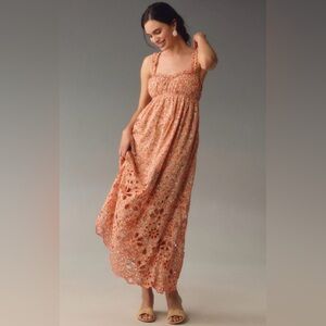 Anthropologie Babydoll Floral Orange Maxi Dress